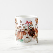 Herfst Oranje en Witte Pompoen Koffie Mok