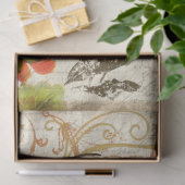 Herfst Oranje Floral Foliage Bird Script Decoupage Tissuepapier (Geschenk)