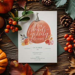 Herfst Oranje Friendsgiving Waterverf Pompoen Kaart