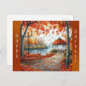 Herfst Oranje Gazebo Park Illustratie Feestdagenkaart (Voorkant / Achterkant)