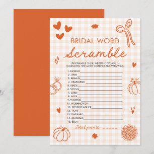 Herfst Oranje Gingham Bruids Woordzoek Game Kaart