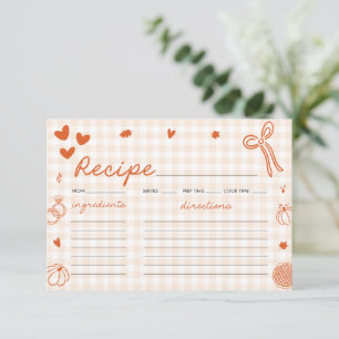 Herfst Oranje Gingham Bruiloft Recept Kaart