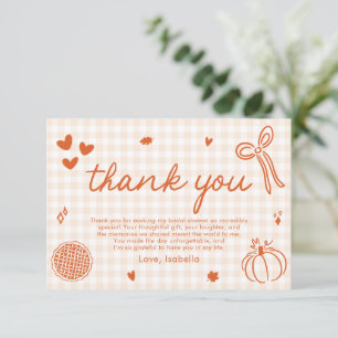 Herfst Oranje Gingham Hand Getekende Strik Bedankk Kaart