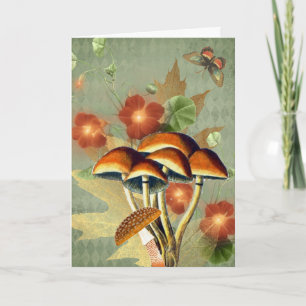 Herfst Oranje Vintage Paddenstoelen & Vlinder Notitiekaartje