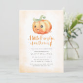 Herfst Oranje Waterverf Kleine Pompoen Baby shower Kaart (Staand voorkant)