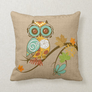 Herfst Owl op faux Burlap Pillow Kussen