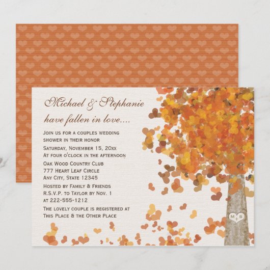 Herfst-paar met carved Tree Shower-uitnodigingen Kaart (Voorkant / Achterkant)