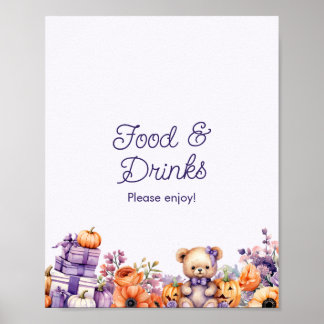 Herfst Paarse Pompoen Baby shower Voedsel & Drinke Poster