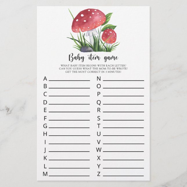 Herfst Paddenstoelen Baby shower Baby Item Game (Voorkant)