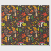 Herfst paddenstoelen, bladeren, noten en bessen op cadeaupapier (Vlak)