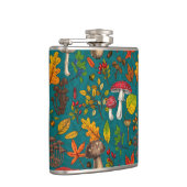 Herfst paddenstoelen, bladeren, noten en bessen op heupfles (Rechts)