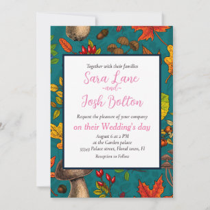 Herfst paddenstoelen, bladeren, noten en bessen op kaart