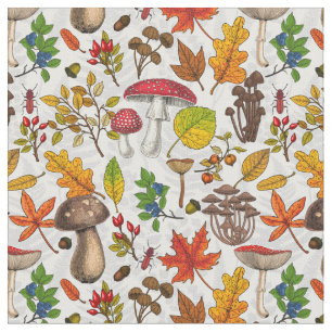 Herfst paddenstoelen, bladeren, noten en bessen op stof