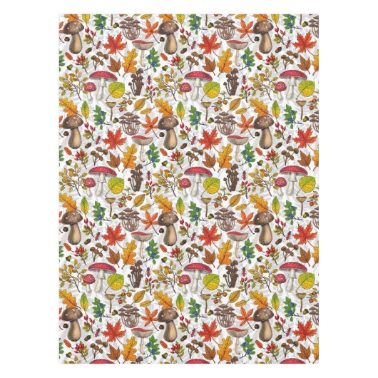 Herfst paddenstoelen, bladeren, noten en bessen op tafelkleed (Voorkant)