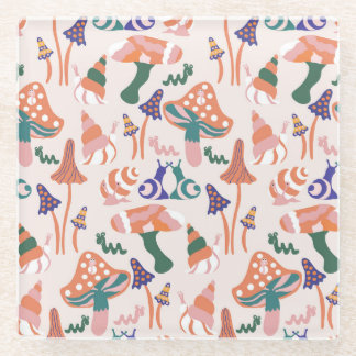 Herfst paddenstoelen, kleurrijk naadloos ontwerp. glazen onderzetter