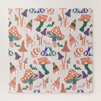 Herfst paddenstoelen, kleurrijk naadloos ontwerp. legpuzzel