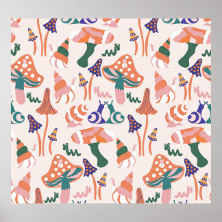 Herfst paddenstoelen, kleurrijk naadloos ontwerp. poster