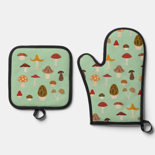 Herfst Paddenstoelen Oven Mitt & Pot Holder Set (Voorkant)