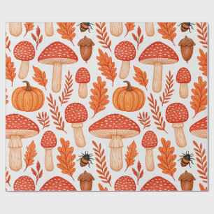 Herfst Paddenstoelen Pompoenen Bos Patroon Cadeaupapier