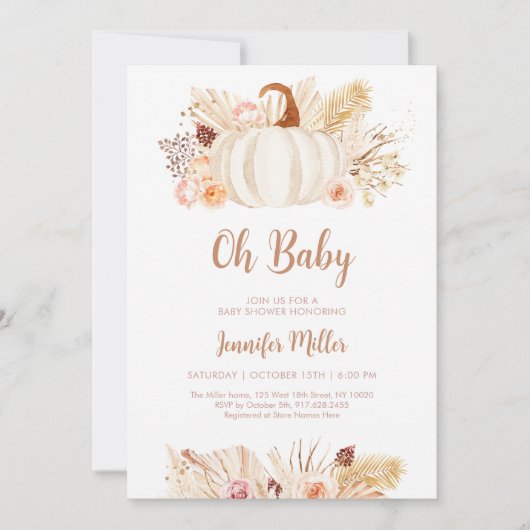 Herfst Pampas Grass Pumpkin Baby shower Kaart (Voorkant)