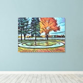 Herfst Park Scenery Canvas in gloeiende waterverve Afdruk (Insitu (Houten vloer))