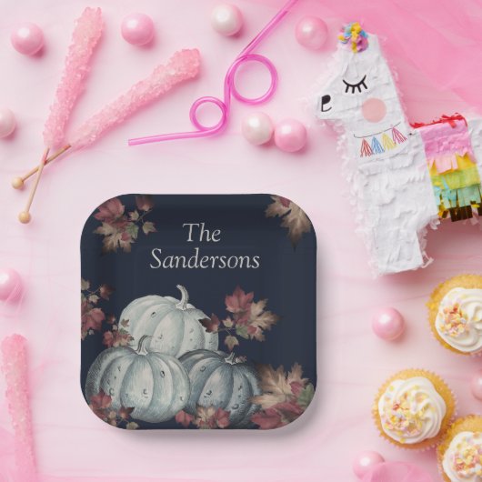 Herfst Party Blauwe pompoen, Happy Thanksgiving Papieren Bordje (Feest)