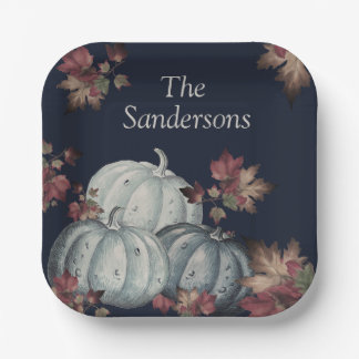 Herfst Party Blauwe pompoen, Happy Thanksgiving Papieren Bordje