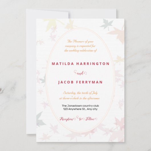 Herfst Pastel Leaves Boho Lijst Wedding Uitnodigin Kaart (Voorkant)
