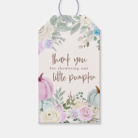 Herfst Pastel Pumpkin Floral Baby shower Cadeaulabel (Voorkant)