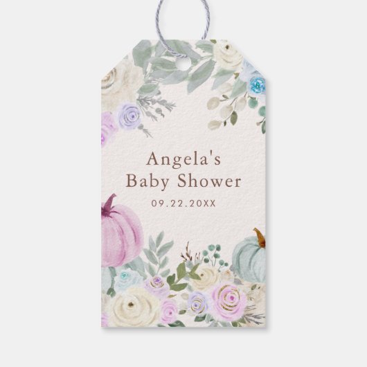 Herfst Pastel Pumpkin Floral Baby shower Cadeaulabel (Achterkant)