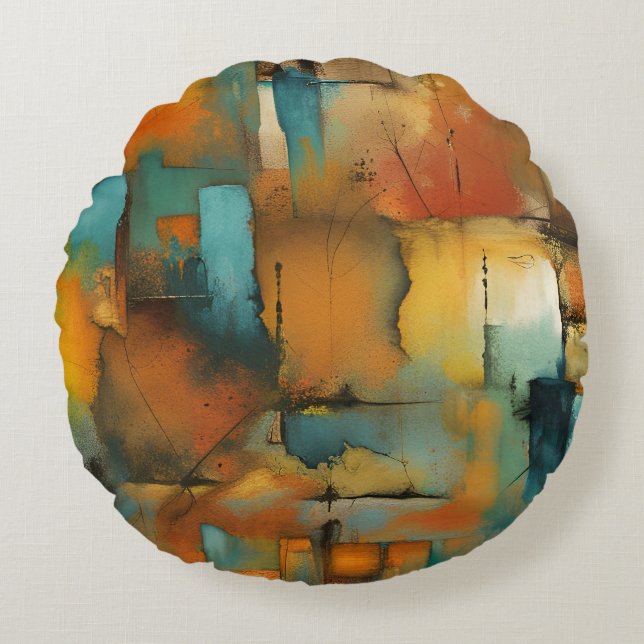 Herfst patchwork abstract rond kussen (Voorkant)