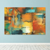 Herfst patchwork abstracte stretched canvas Print (Insitu (Houten vloer))