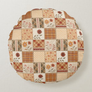 Herfst Patchwork Bloemendeken Hoes &  Rond Kussen