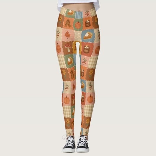 Herfst Patchwork Herfst Patroon Leggings (Voorkant)