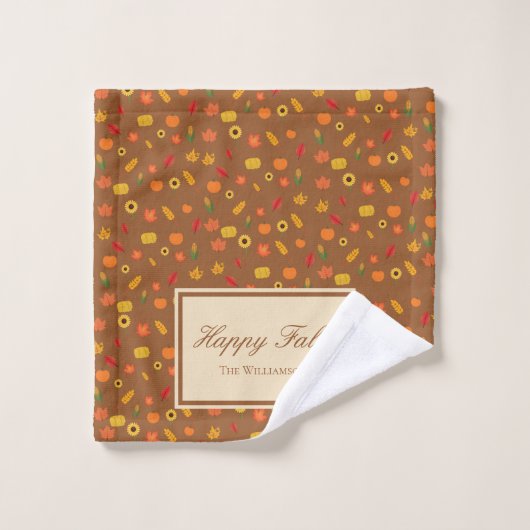 Herfst Pattern Family Achternaam Brown Bad Handdoek (Wasdoekje)