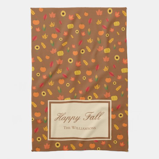 Herfst Pattern Family Achternaam Brown Theedoek (Verticaal)