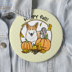 Herfst Pembroke Welsh Corgi (red 1) Pumpkins Cute Ronde Button 6,0 Cm