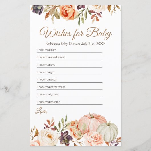 Herfst Perzik Pompoen Rustieke Bloem Wensen voor B (Voorkant)