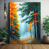 Herfst Pine Forest Mist Wall Art Canvas Afdruk