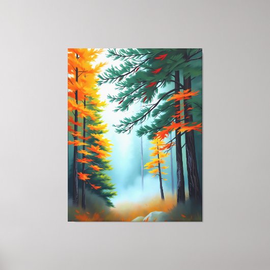 Herfst Pine Forest Mist Wall Art Canvas Afdruk (Voorkant)