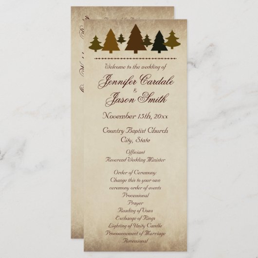 Herfst Pine Trees herfst Wedding Programs Programma (Voorkant / Achterkant)