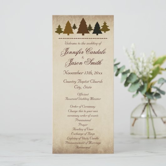 Herfst Pine Trees herfst Wedding Programs Programma (Staand voorkant)