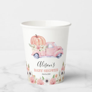 Herfst Pink Floral Pumpkin Truck Baby shower Papieren Bekers