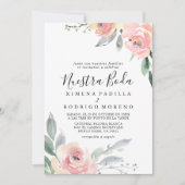 Herfst Pink Peony Flowers Calligraphy Nuestra Boda Kaart (Voorkant)