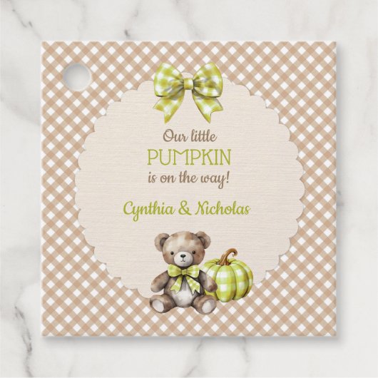 Herfst Plaid Teddy Bear Pompoenbladeren Bedankjes Labels (Voorkant)