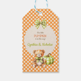 Herfst Plaid Teddy Bear Pompoenbladeren Cadeaulabel