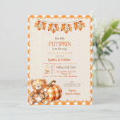 Herfst Plaid Teddy Bear Pompoenbladeren Kaart (Staand voorkant)