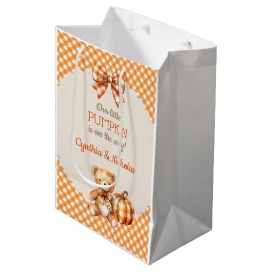 Herfst Plaid Teddy Bear Pompoenbladeren Medium Cadeauzakje (Voorkant Gekanteld)