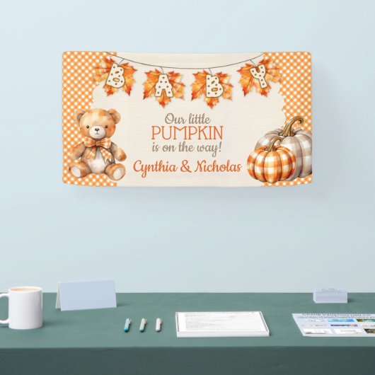 Herfst Plaid Teddy Bear Pompoenbladeren Spandoek (Beurs)
