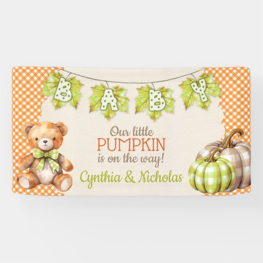 Herfst Plaid Teddy Bear Pompoenbladeren Spandoek (Horizontaal)